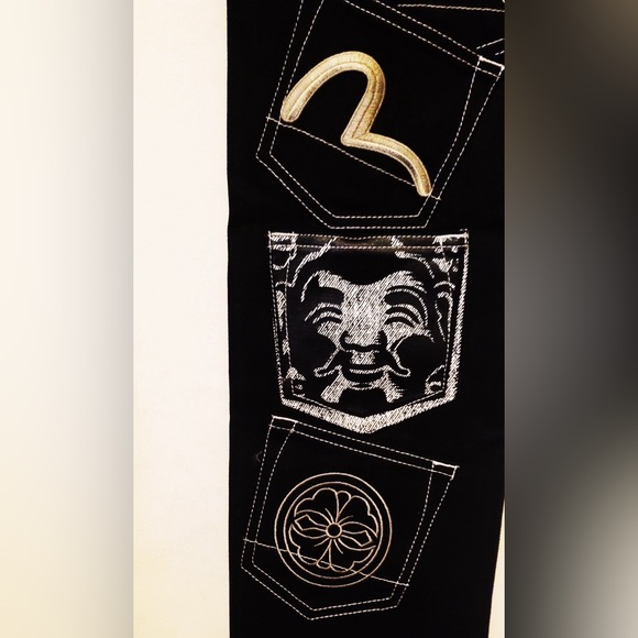 Evisu Black White Graphic Embroidery Multi-Pockets Tapered Denim Jeans NWT w Bag - Picture 11 of 16